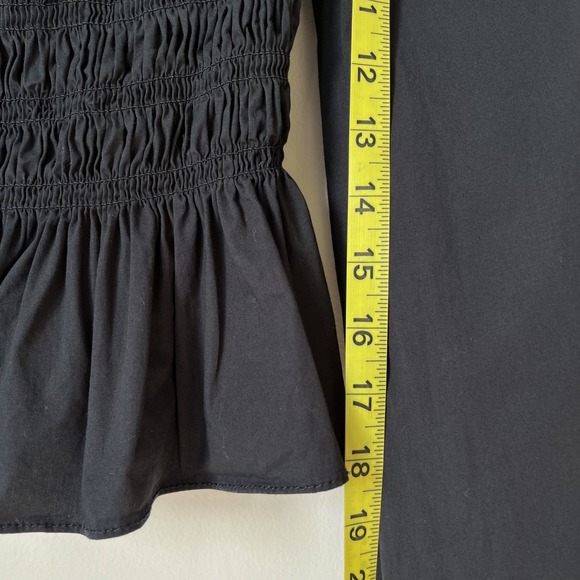 Staud Jules Puff Sleeve Peplum Smocked Top Womens Small Black - Picture 8 of 11